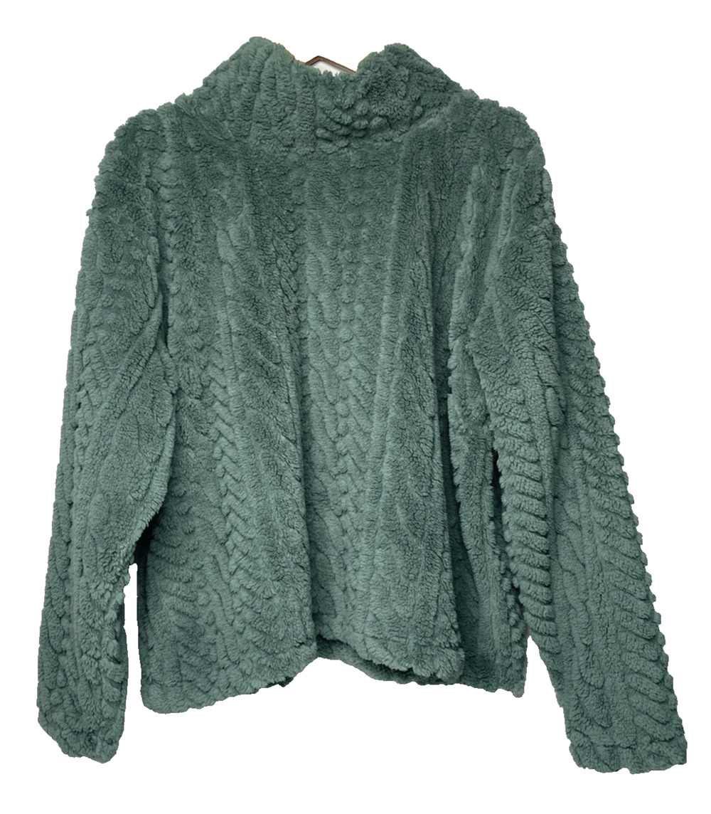 Eddie Bauer Women’s XXL Green Plush Fleece Cowl Neck Pullover Sweater